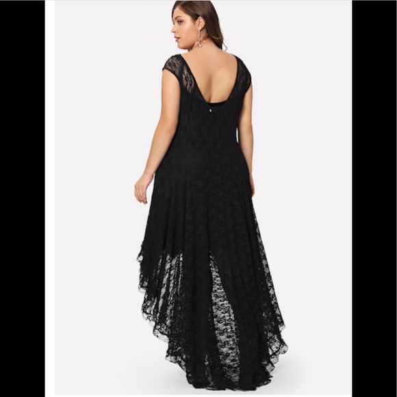 New Black Floral Lace Asymmetrical Dress - Picture 3 of 8